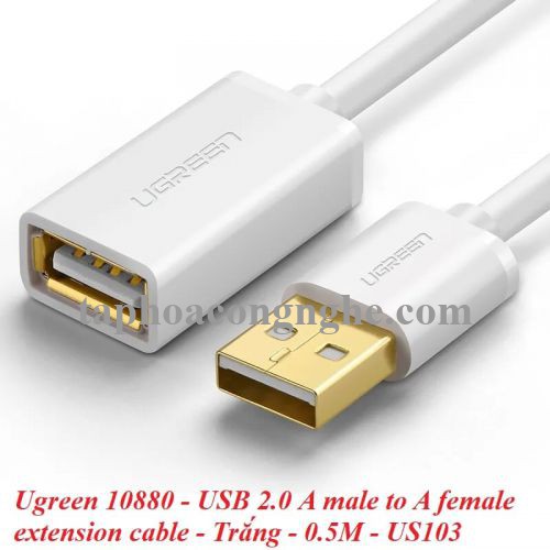 Ugreen 10880 0.5M màu Trắng Cáp tín hiệu nối dài USB 2.0 lõi thuần đồng US103 30010880